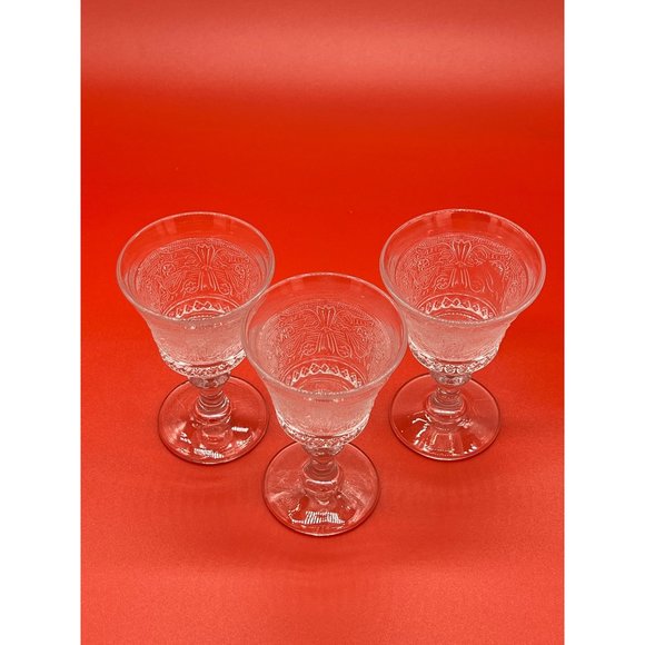 Three Vintage Indiana Glass Clear "Tiara Sandwich Glass" Pedestal Sherry Goblet - Picture 2 of 3